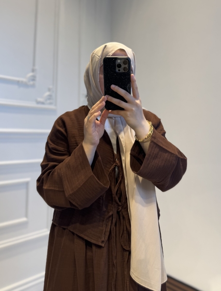 Müslin Etekli Takım Kahverengi